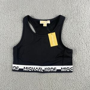 Michael Kors Women's Medium Black White Logo Athletic Gym Workout Sports Bra